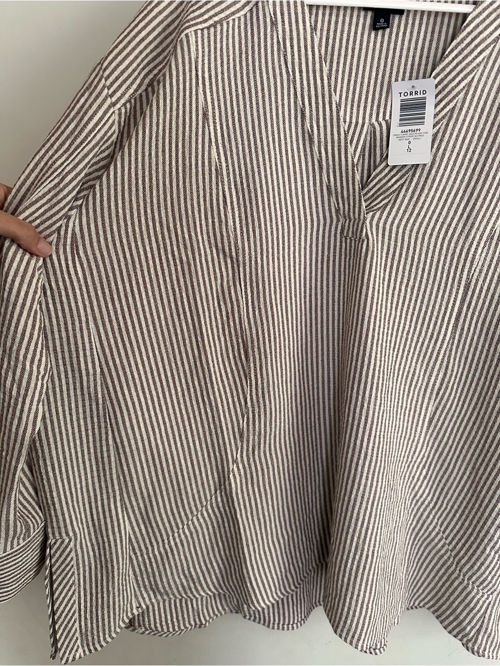 torrid Cream & Brown Striped V-Neck Tunic, 0/L/12 - Picture 3 of 5